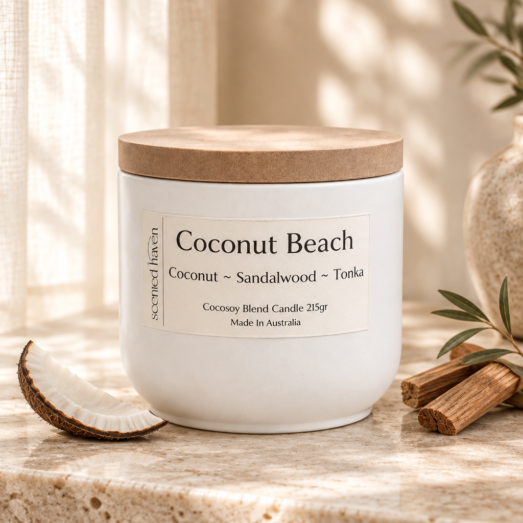 Coconut Beach: Coconut + Sandalwood + Tonka Candle For The Lovers of Woody Scents