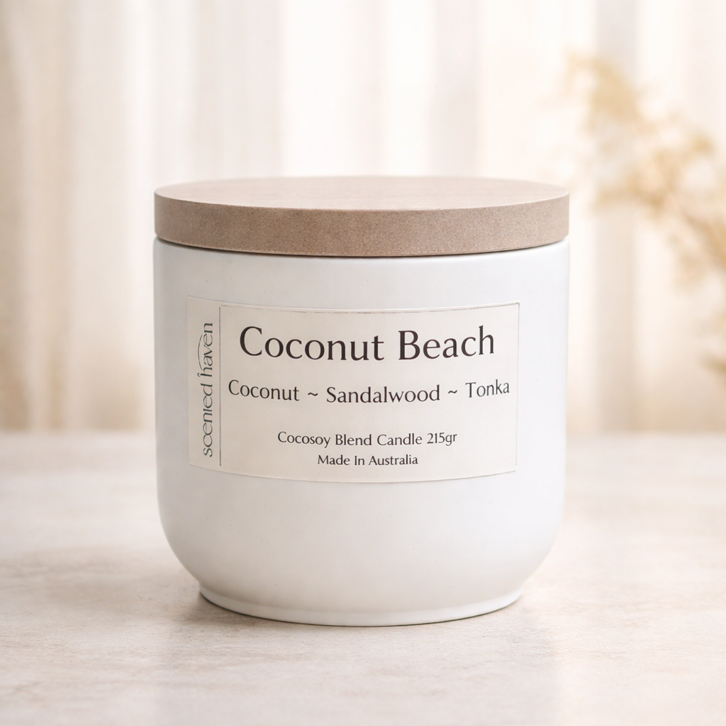 Coconut Beach: Coconut + Sandalwood + Tonka Candle For The Lovers of Woody Scents