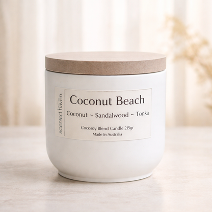 Coconut Beach: Coconut + Sandalwood + Tonka Candle For The Lovers of Woody Scents