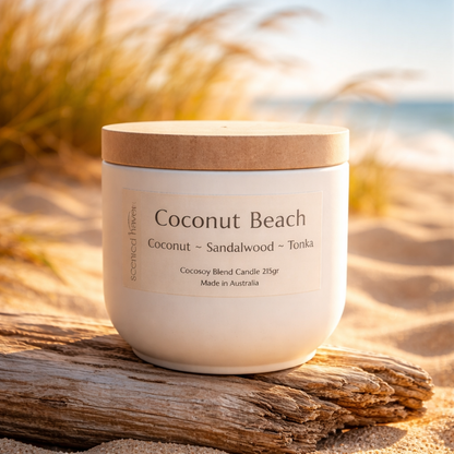 Coconut Beach: Coconut + Sandalwood + Tonka Candle For The Lovers of Woody Scents